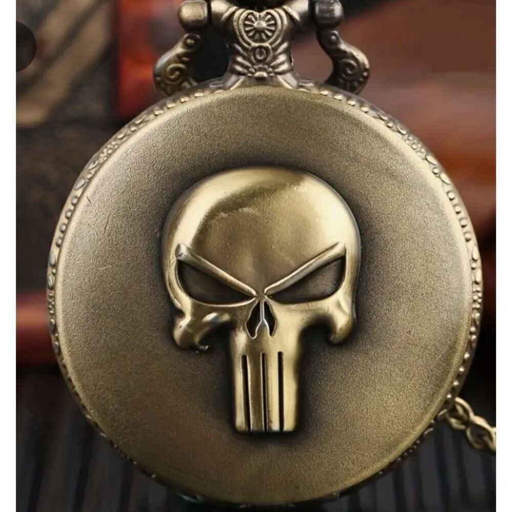 Disney Marvel Punisher Unisex Bronze 3D Quartz Pocket Watch NEW Roman